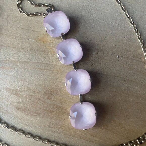 NWT Mariana Pink White Cushion Cut Crystal Pendant Necklace Silver Tone whimsy - Picture 7 of 8